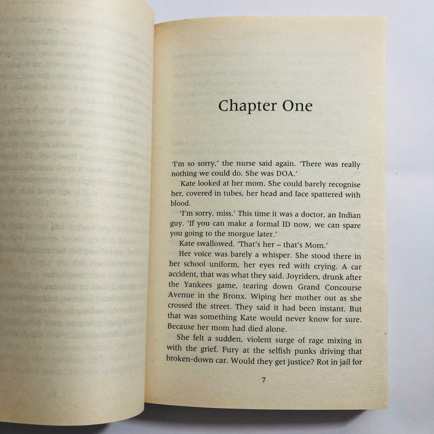 Open book showing Chapter One of a story