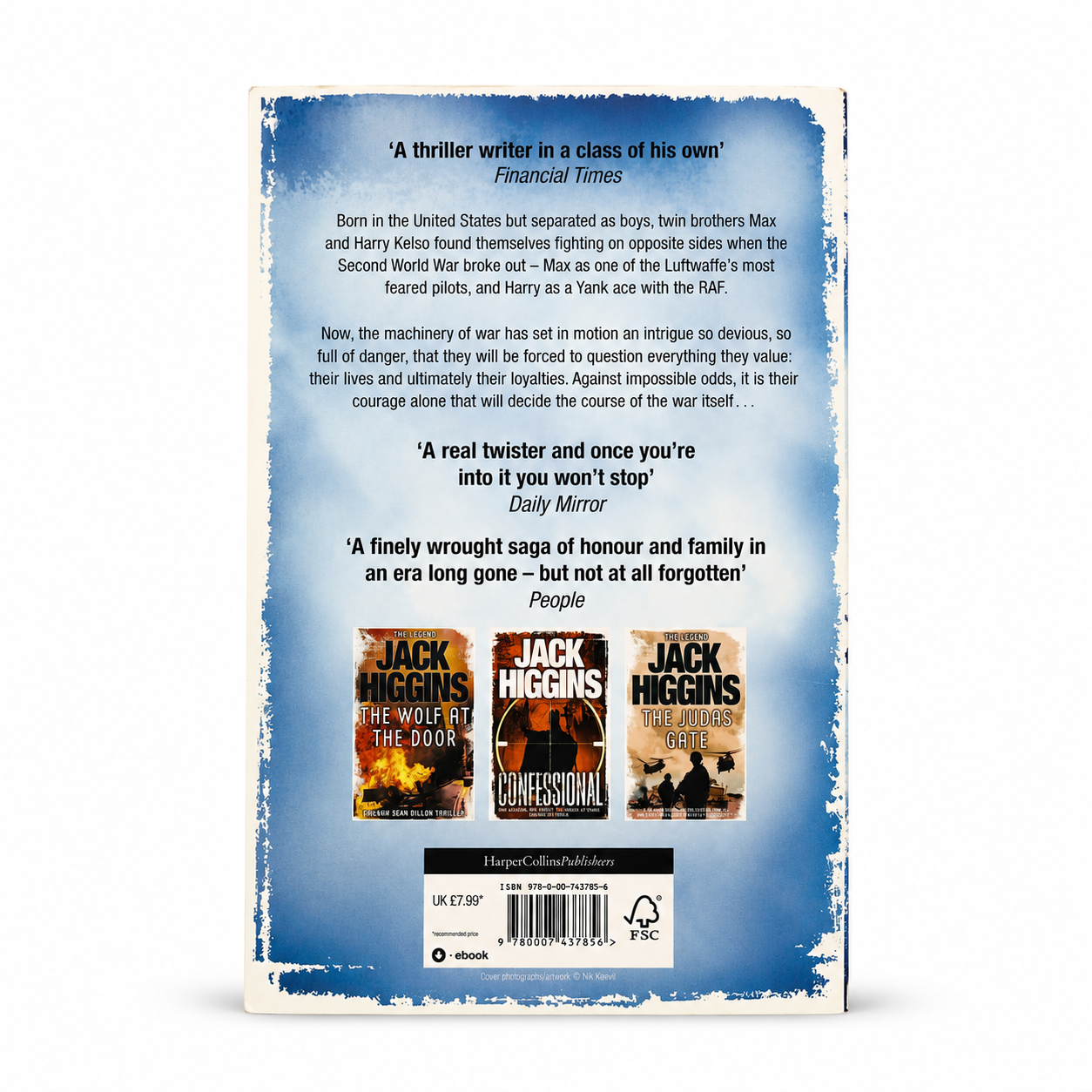 Back cover of Flight of Eagles by Jack Higgins showing the story synopsis, review quotes, barcode and publisher information on a paperback edition in Very Good condition.