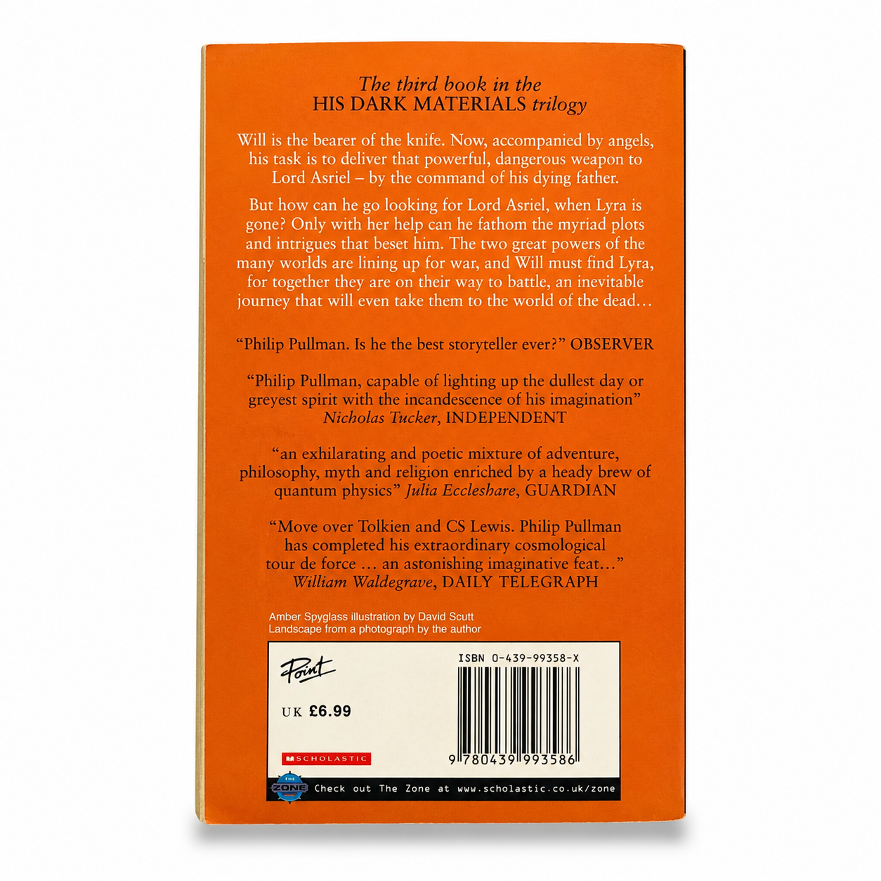 The Amber Spyglass by Philip Pullman paperback book back cover in Very Good condition.