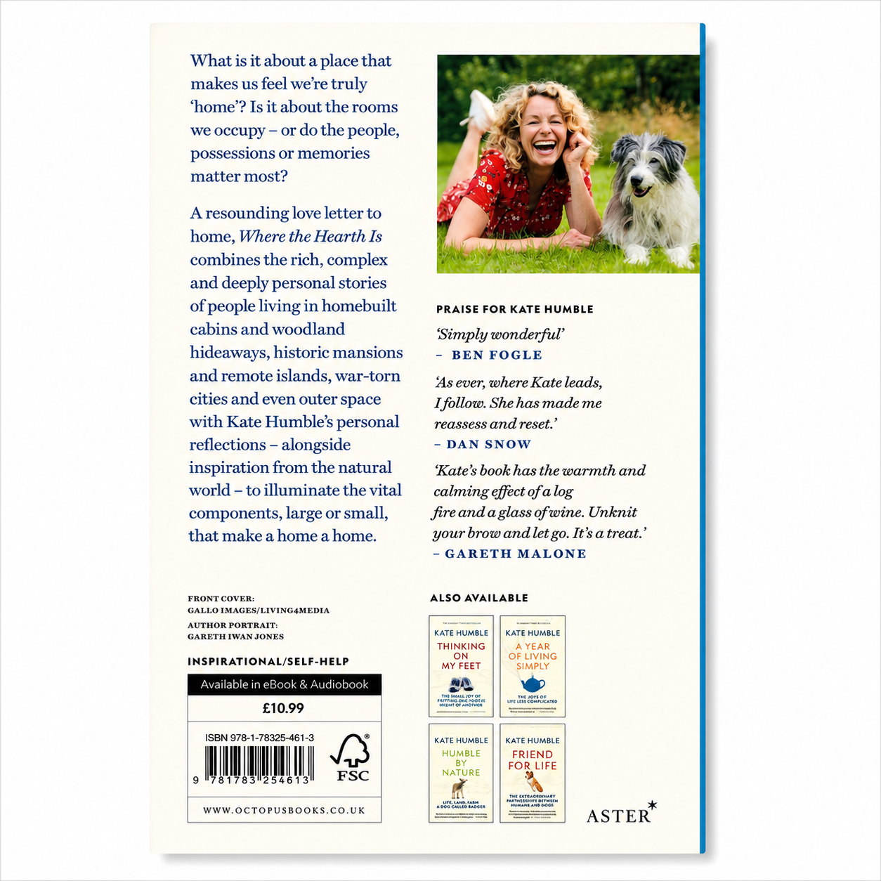 Back cover of Where the Hearth Is: Stories of Home by Kate Humble showing the book description and ISBN on a clean white background for the BookBuddies online bookshop.