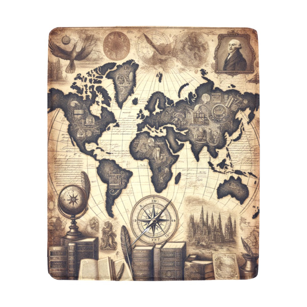 Literary World Map Sherpa Blanket - Sepia Book Lovers Throw for Reading 50x60 Inches - Ultra-Soft Fuzzy Fleece Blanket for Readers & Bookworms
