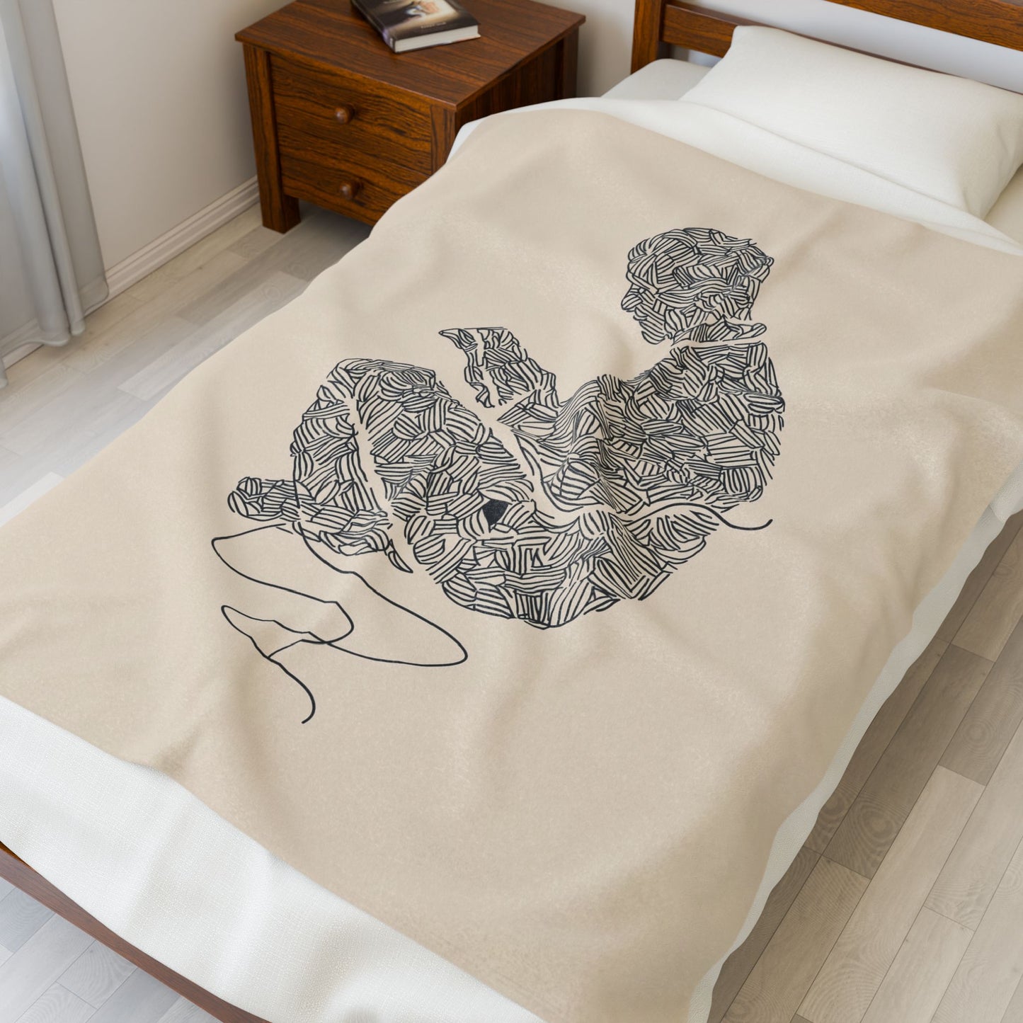 Plush Blanket - Minimalist Line Art Reading Person Design