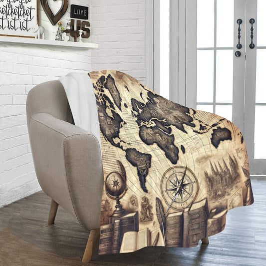 Literary World Map Sherpa Blanket - Sepia Book Lovers Throw for Reading 50x60 Inches - Ultra-Soft Fuzzy Fleece Blanket for Readers & Bookworms