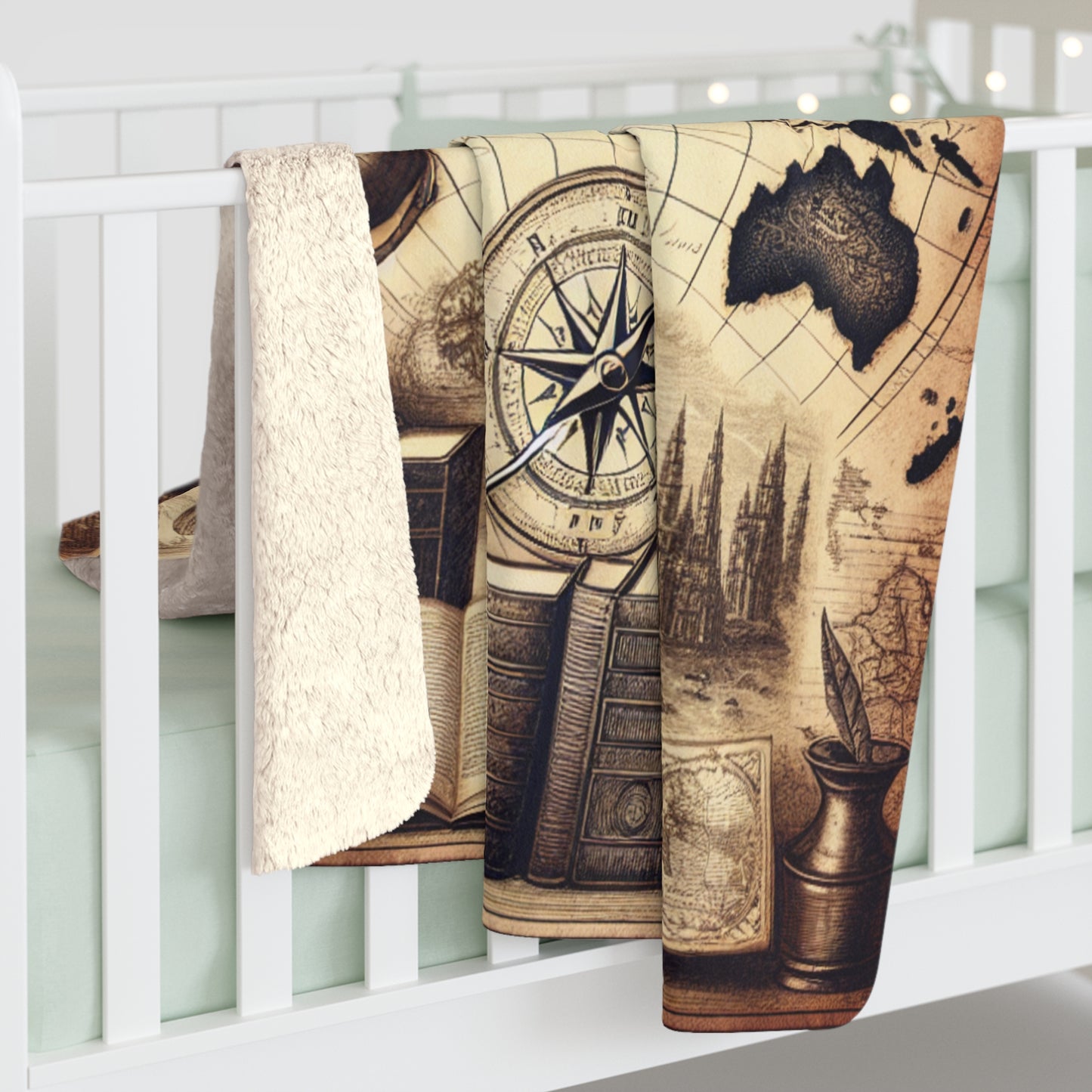 Sherpa Blanket Literary World Map - Sepia Book Lovers Throw 50x60 Inches