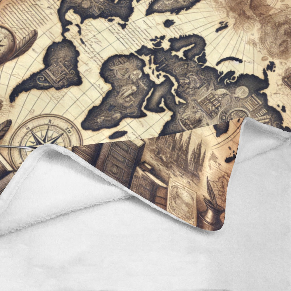 Literary World Map Sherpa Blanket - Sepia Book Lovers Throw for Reading 50x60 Inches - Ultra-Soft Fuzzy Fleece Blanket for Readers & Bookworms