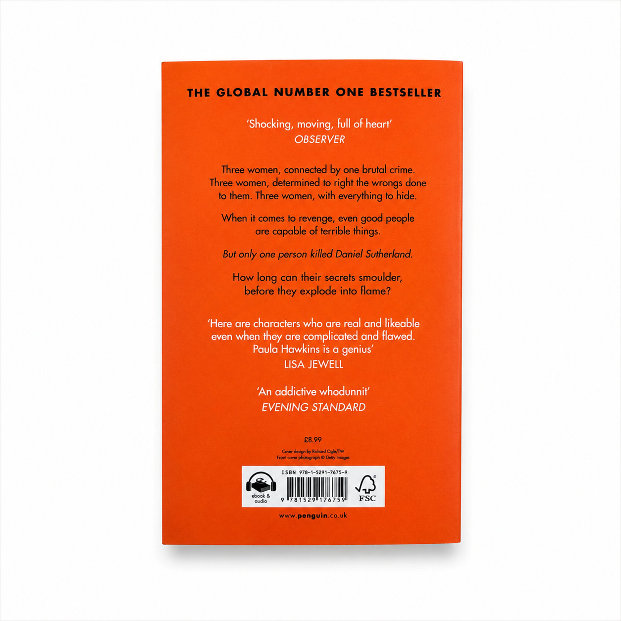 Back cover of A Slow Fire Burning by Paula Hawkins, paperback book in Very Good used condition showing the publisher's synopsis and barcode on a white background.
