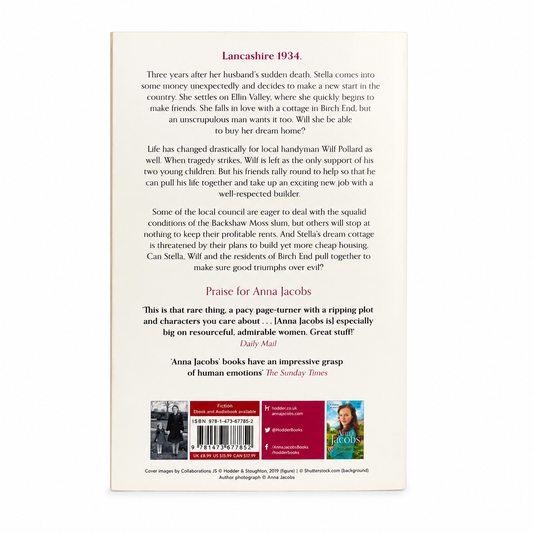 Back cover of A Widow's Courage by Anna Jacobs showing the book description and ISBN on a clean white background for the BookBuddies online bookshop.