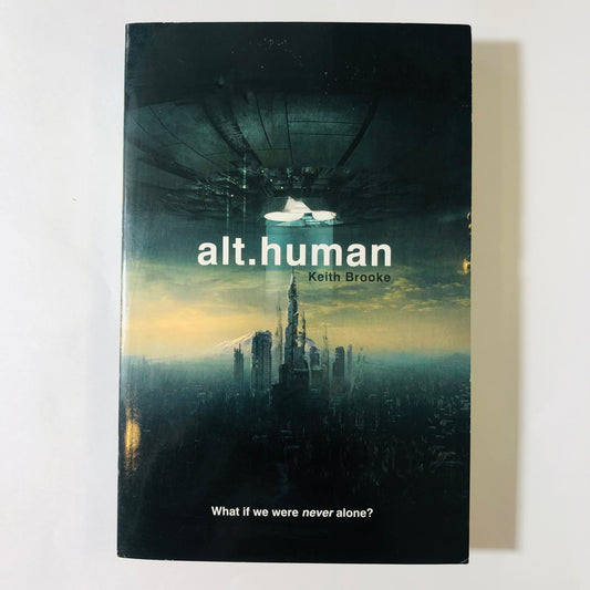 Book titled 'alt.human' by Keith Brooke with a futuristic cityscape cover on a white background