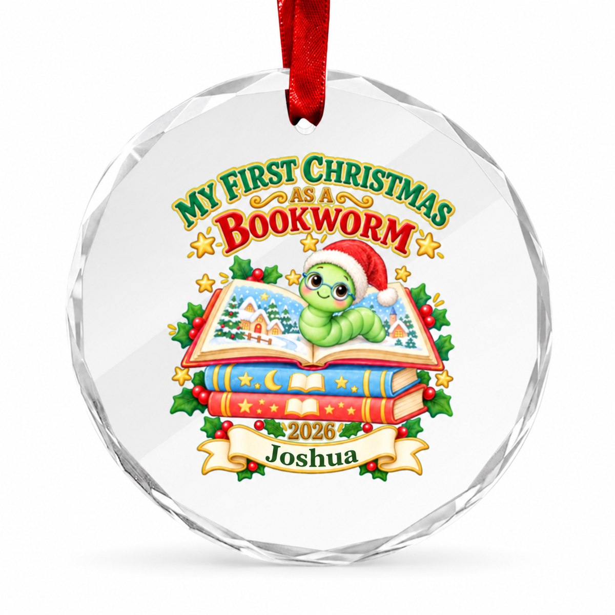 Personalised First Christmas Bookworm or Bookdragon Ornament