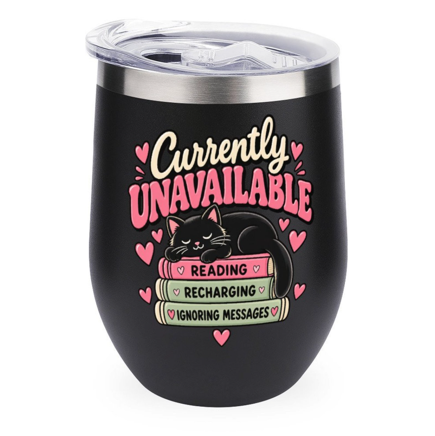 Black Currently Unavailable 12oz reading cat tumbler