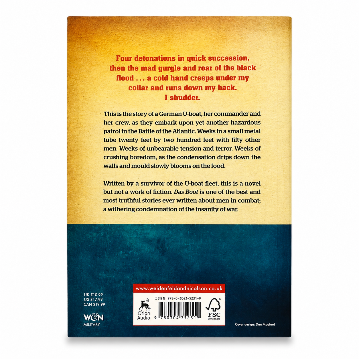 Back cover of Das Boot (The Boat) by Lothar-Günther Buchheim paperback showing the book synopsis and ISBN.