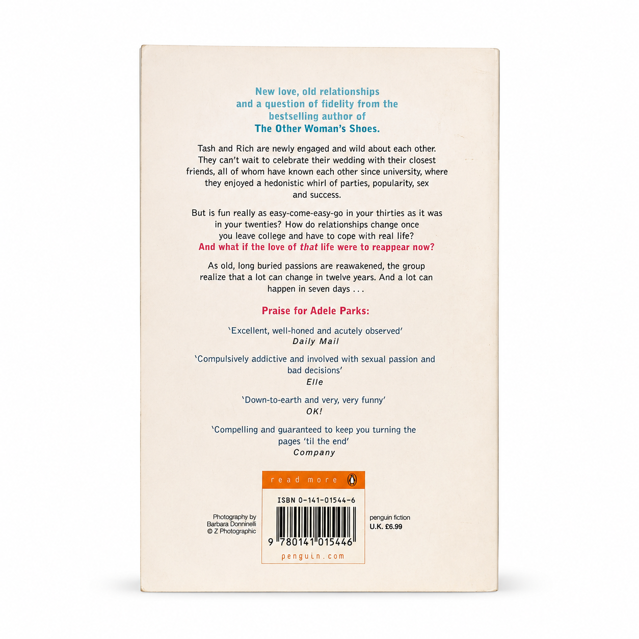 Back cover of Still Thinking of You by Adele Parks showing the story synopsis, review quotes, barcode and publisher information on a paperback edition in Very Good condition with mild foxing.