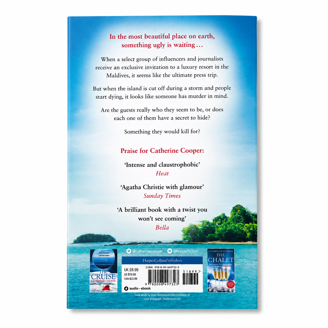 Back cover of The Island by Catherine Cooper showing the book description and ISBN on a clean white background for the BookBuddies online bookshop.