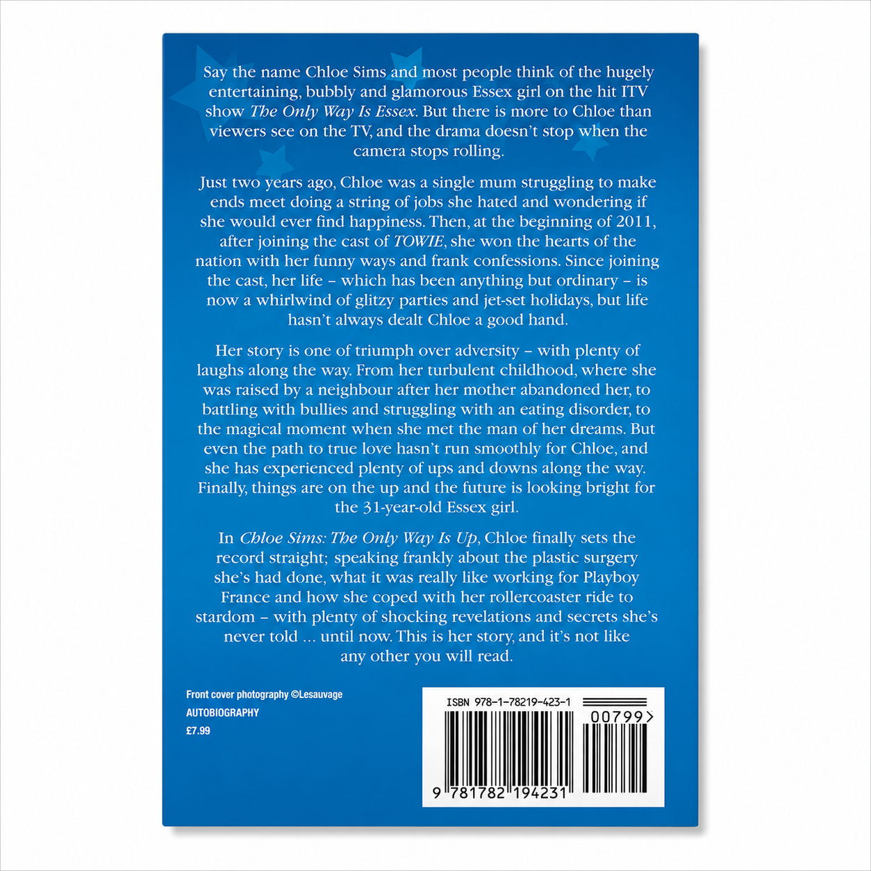 Back cover of Chloe Sims: The Only Way Is Up – My Story by Chloe Sims showing the book description and ISBN on a clean white background for the BookBuddies online bookshop.