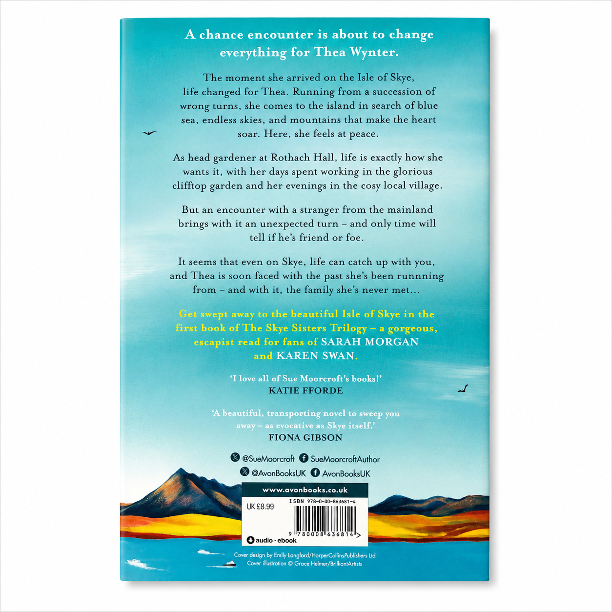 Back cover of Under a Summer Skye by Sue Moorcroft showing the book synopsis and ISBN on a clean white background for the BookBuddies online bookshop.