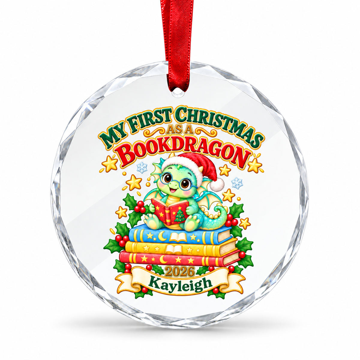 Personalised First Christmas Bookworm or Bookdragon Ornament