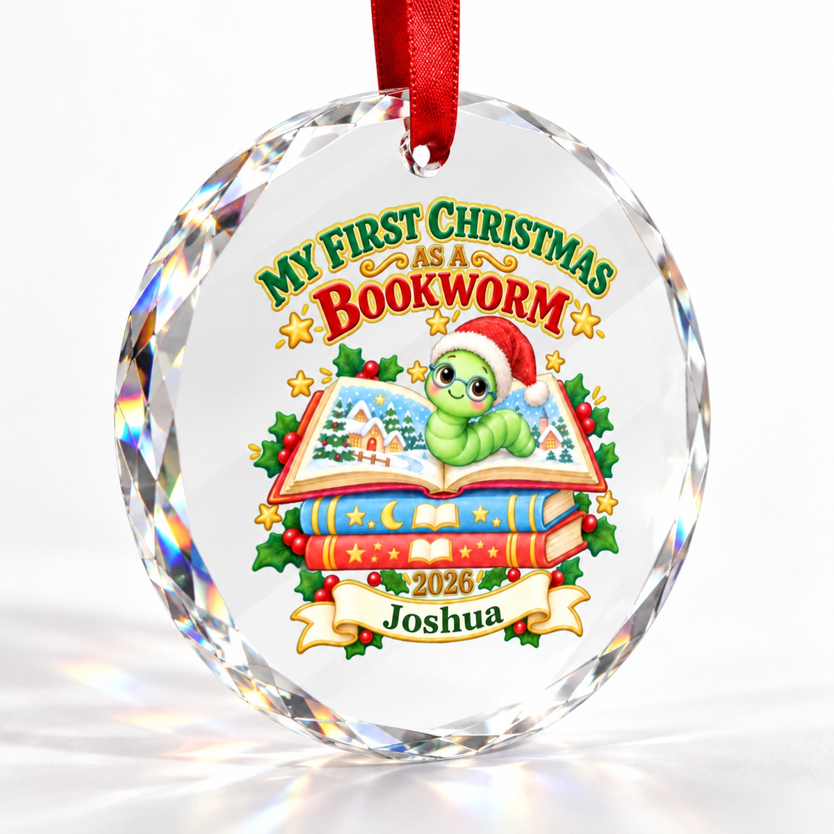 Personalised First Christmas Bookworm or Bookdragon Ornament