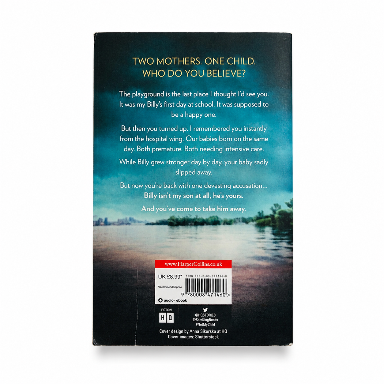 back cover of Not My Child by Samantha King, paperback book in Very Good used condition on a white background.